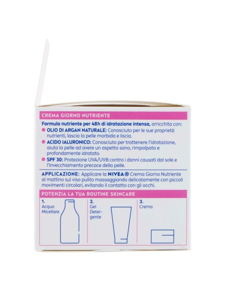Nivea Crema Viso 50ml - Nutriente Pelli Secche + Acido Ialuronico - Spf 30